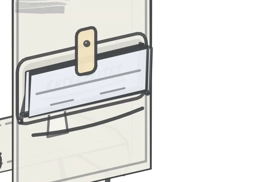Tray Table Enterprises mark: an illustrated airline seat tray table unfolding to reveal the studio name